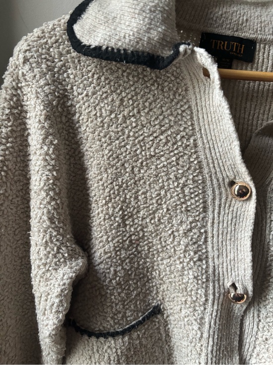 Truth Sweaters - TRUTH Cream Bouclé Cardigan with Black Trim